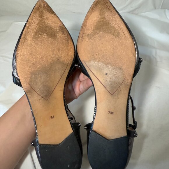 HALOGEN Olson Flats Women's 7 Studded T-Strap Black GREY Leather Edgy Workwear - Picture 5 of 15